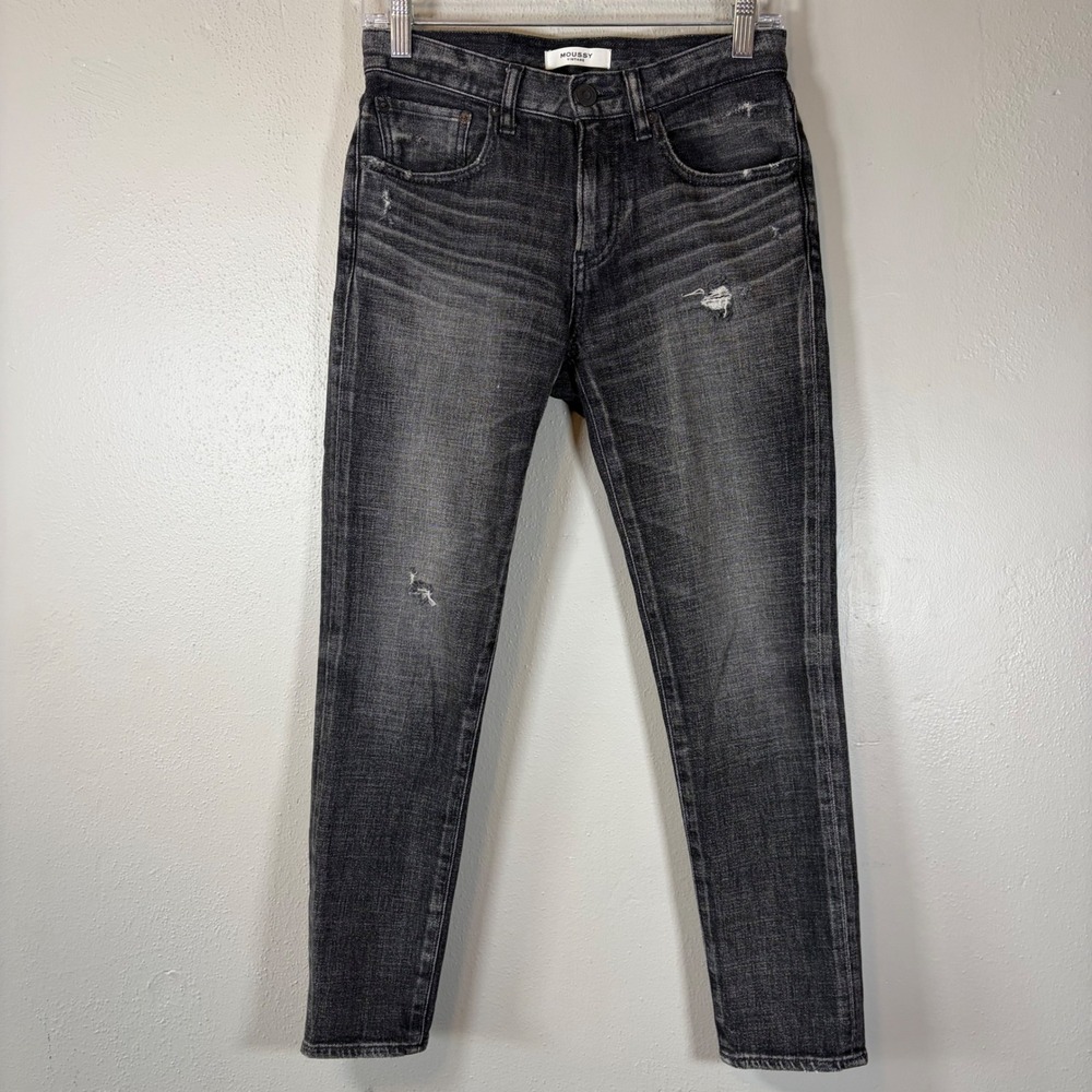 Moussy Vintage Skinny Jeans Womens Size 25 Faded Black Distressed Denim Japan
